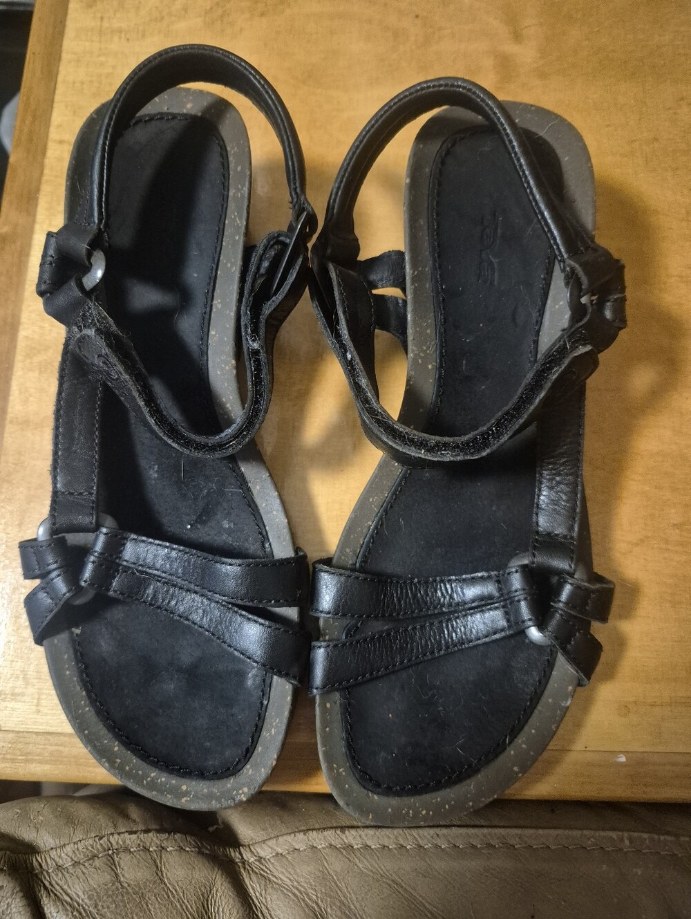 Teva Black Leather Strappy Sandals